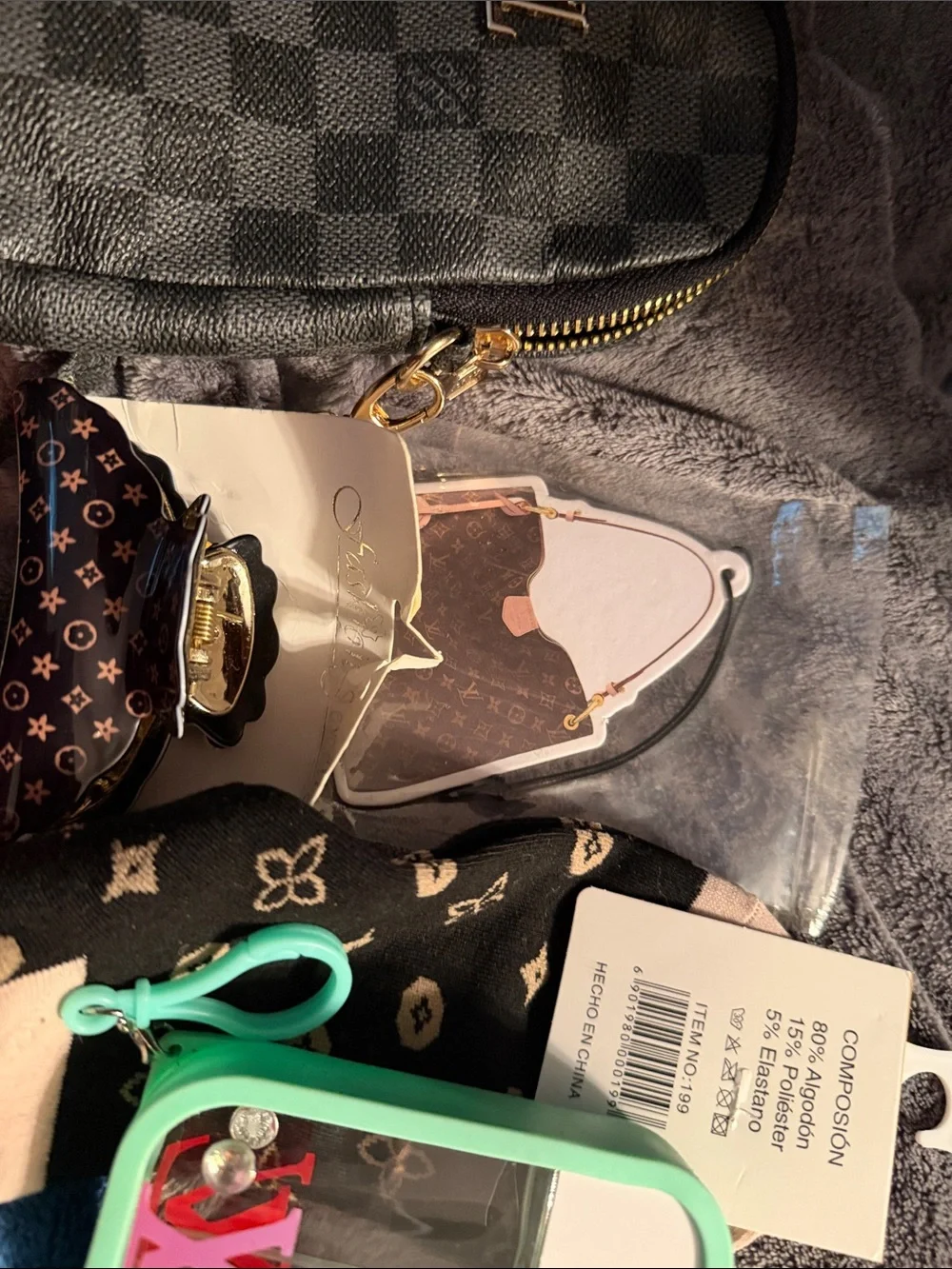 Black Bag with Gold Hardware and gray Accent filled